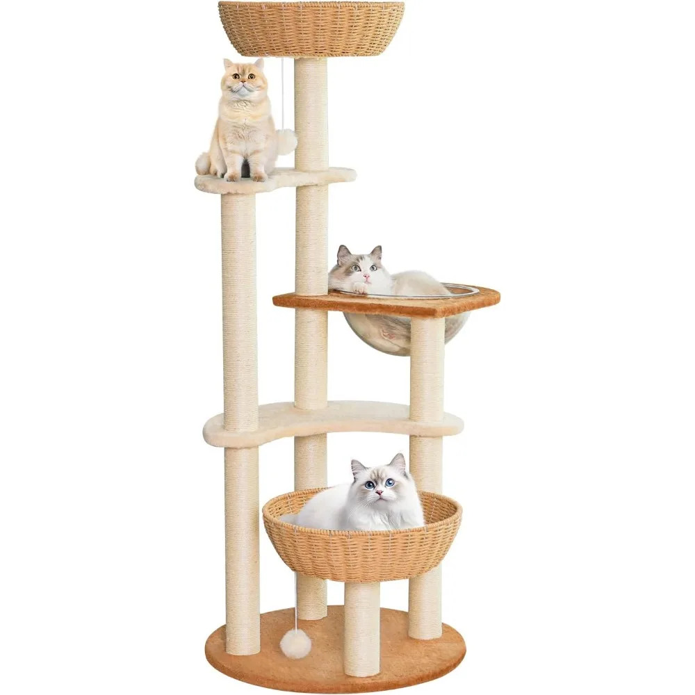 

Modern Cat Tree Tower,hand-woven Ma Teng Cat Nest, Sisal-covered Scratching Posts For Indoor Cats, Multi-level Cat Condo With Sp