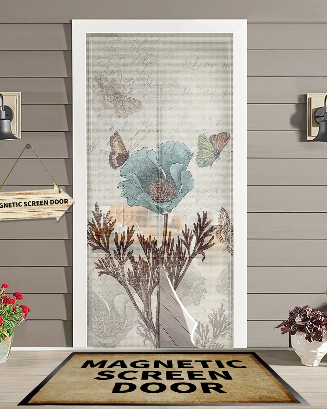 Vintage Tulip Flower Butterfly Summer Magnetic Screen Door Curtain Anti Mosquito Net Insect Fly Bug Kitchen Curtains