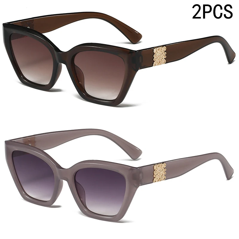 2PCS Sunglasses For Women 2025 New Retro Cat Eye Sunshade Sun Protection Fashion Street Photography Car Sunglasses Trend 3198