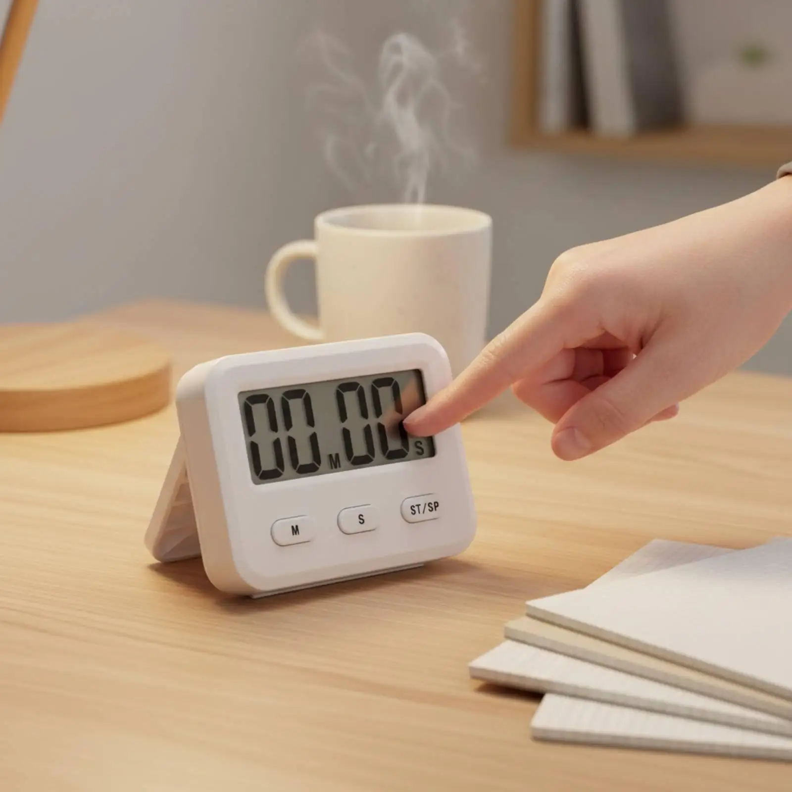 Clear Display Digital Kitchen Timer with Retractable Stand and Hanging Hole for Study Focus and Baking