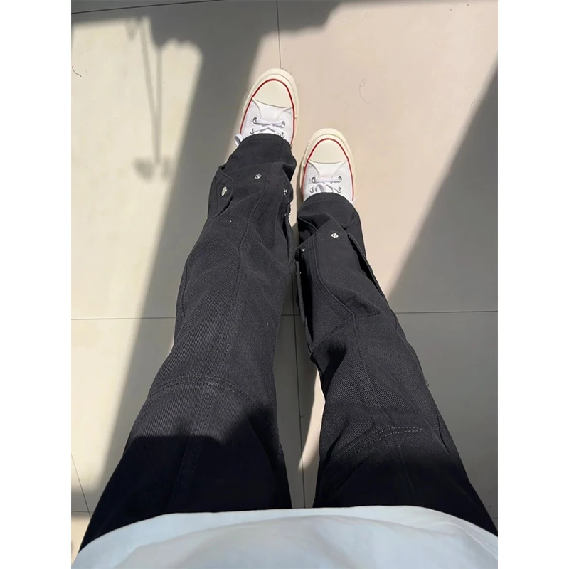 

American High Street Pure Bla Button Men's Jeans CleanFit Straight Elastic Durable Polyester Fiber Winter Faion Trend