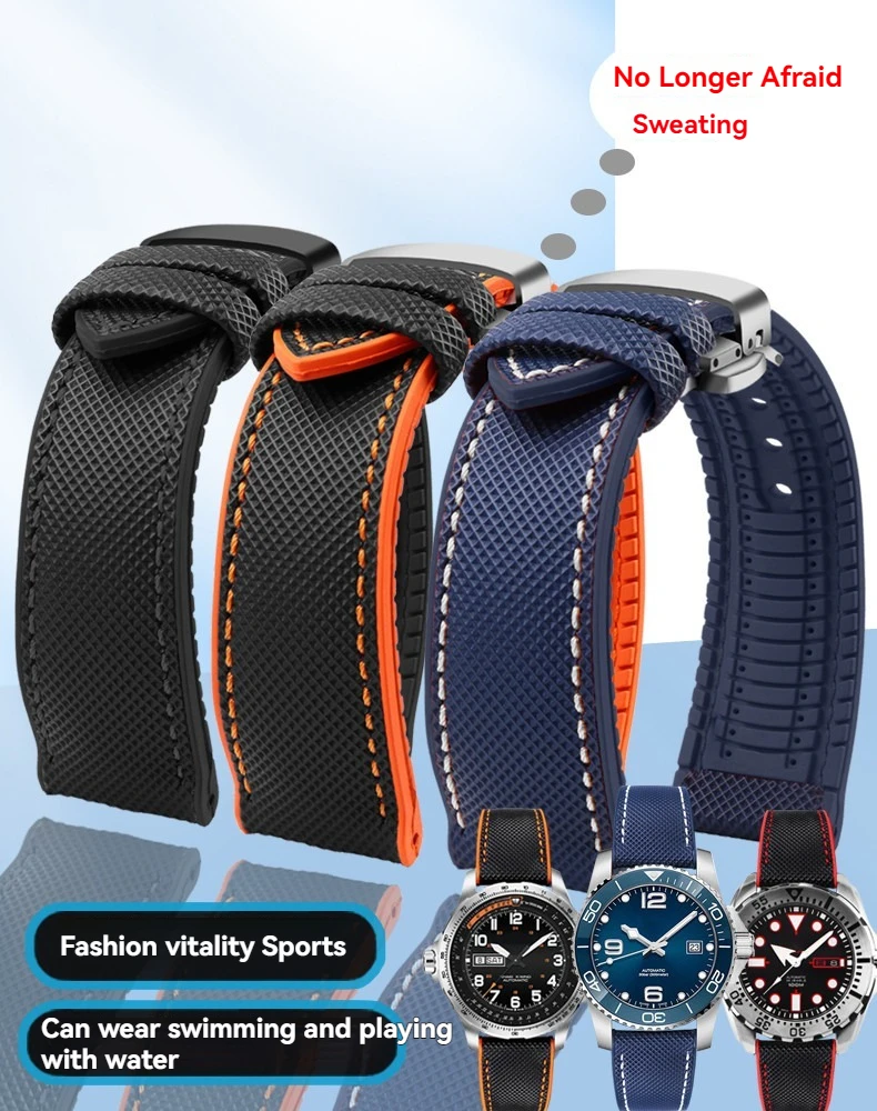20mm/21mm/22mm/24mm Miękki nylonowy + gumowy pasek do zegarków nurkowych dla Longines/Seiko/Hamilton – Wodoodporny męski pasek na rękę