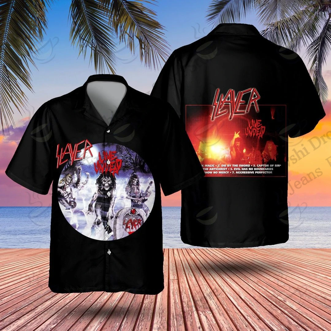 Rock Band Slayer 3d Print Beach Shirts Short Sleeve Hawaiian Shirts Men's Blouses Graphic Shirt Cuba Camisa Men's Clothing New