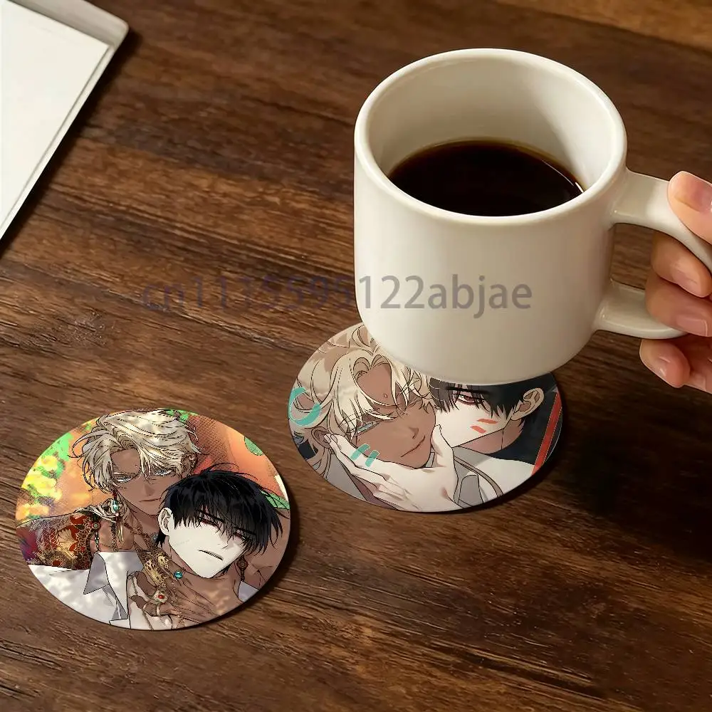 White Night BL T-Tae Shuraka Round Wooden Coaster Decorative Coffee Cup for Use in Coffee Shops Bars