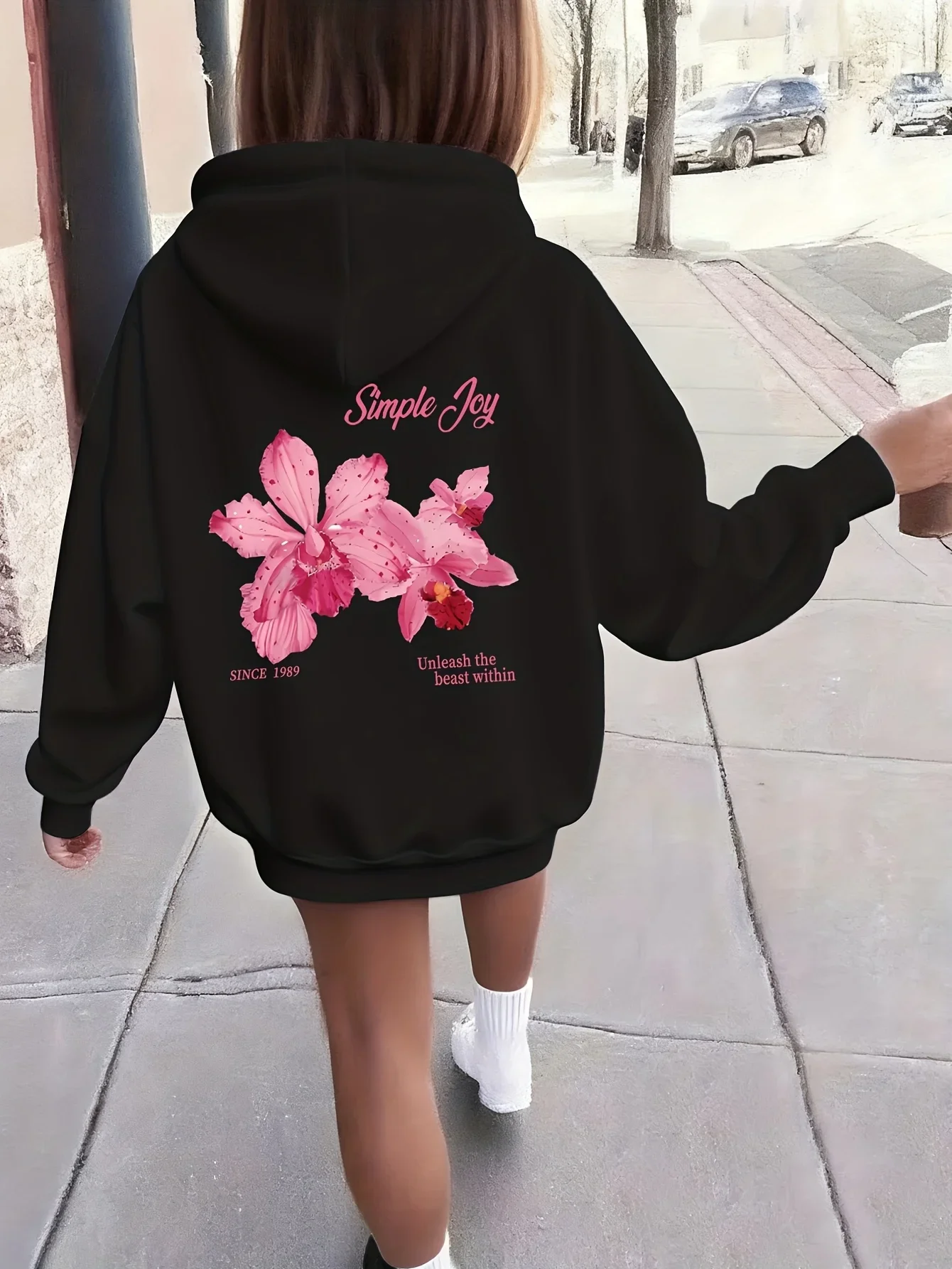 Retro Floral Minimalist Children's Hoodie, Pink Orchid Watercolor Art Pattern, Soft Fleece Hoodie for Autumn and Winter