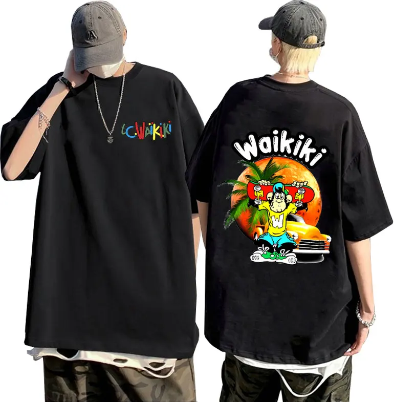 Skateboarding Boy Lc Waikiki Monkey Graphic T-shirt Male Fashion Casual Pure Cotton O-collar Tshirt Men Women Vintage T Shirts