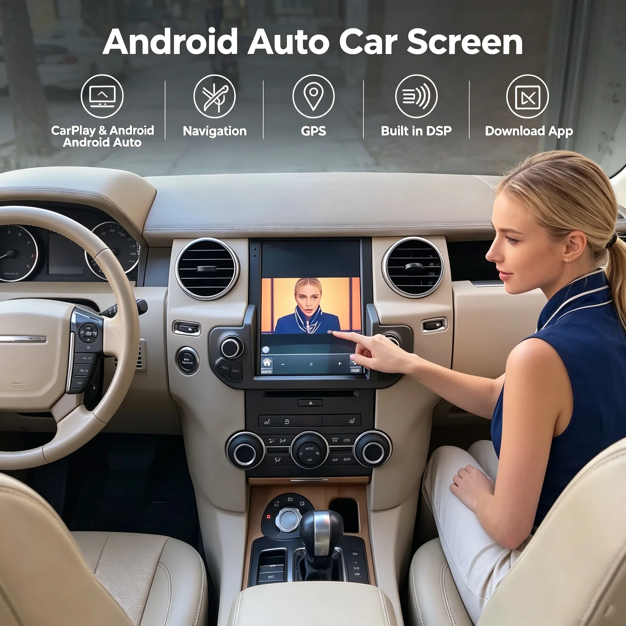 Touch Screen Car Radio Android 14 GPS Navigation Car Stereo With Climate LCD Screen Fit Land Rover Discovery 4 LR4 2009-2016
