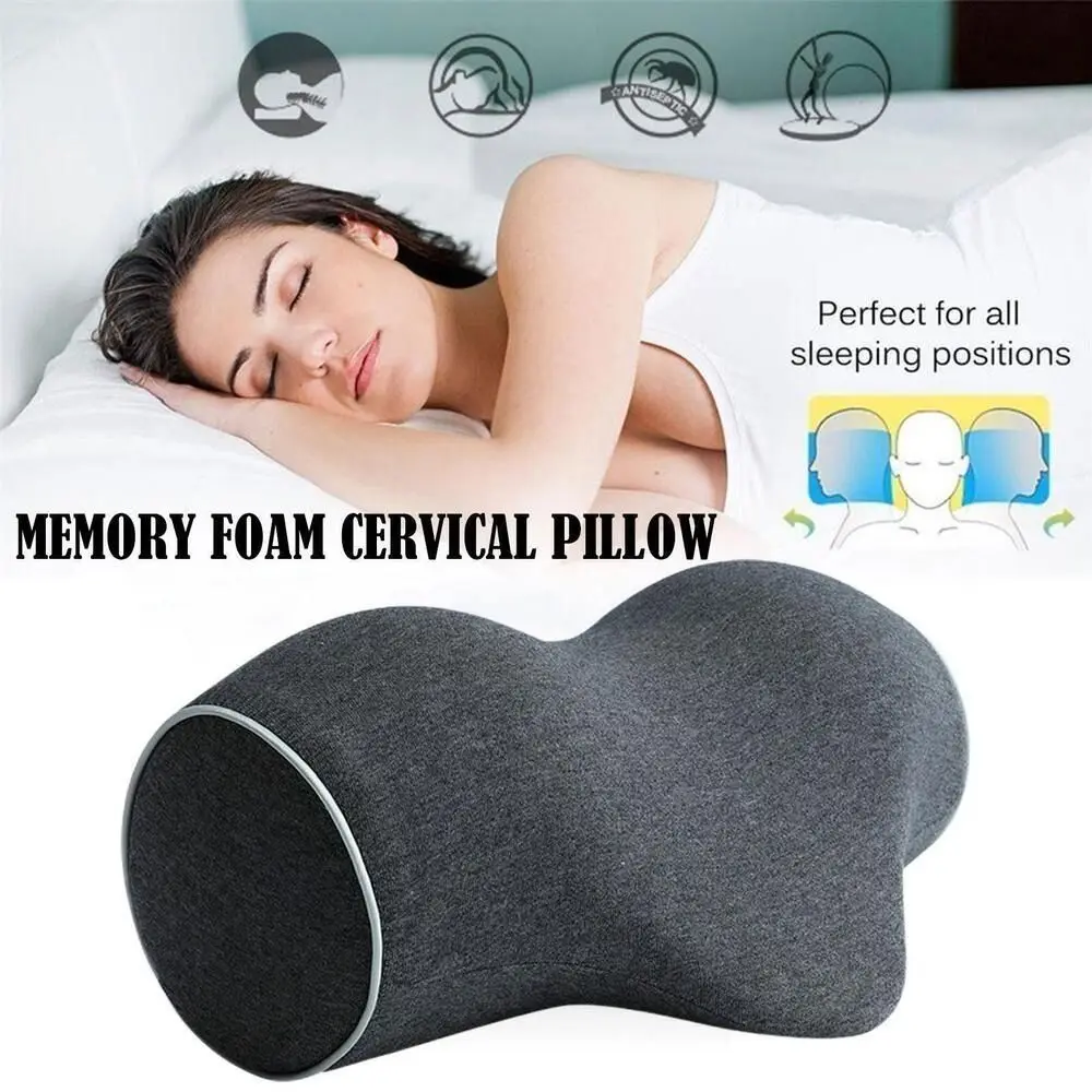 PU Memory Cotton Cervical Pillow Black Grey Relax Neck Assist Pillow Pain Relief Antiarch Traction Pillow