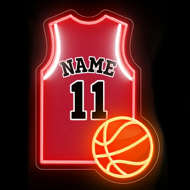 Custom Basketball Jersey Neon Sign USB LED Neon Light for Gaming Room Man Cave Gym Bar Pub Decor Personalized Sports Memorabilia