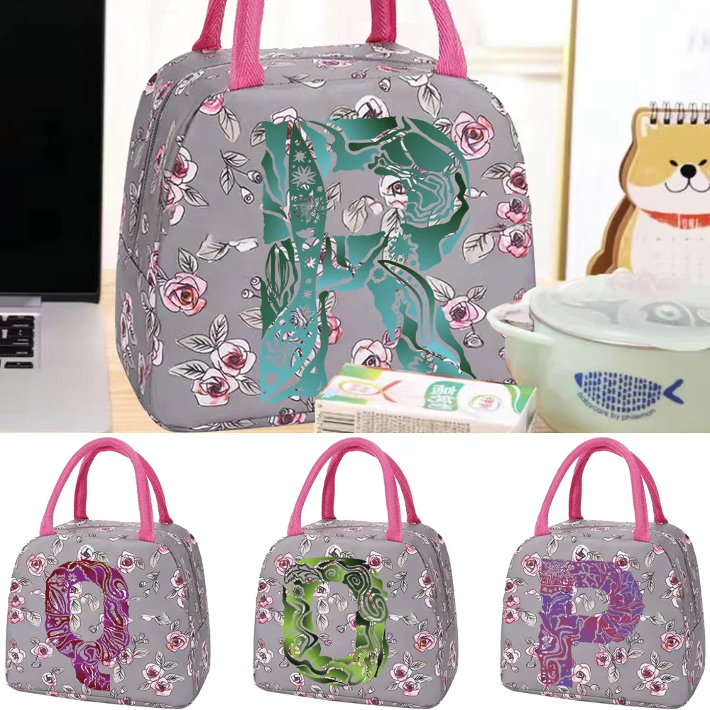 

Zipper Lunch Bag for Kids Design Grey Flower Color Lunch Box Microwave Safe Dinner Box Printing Engrave Image