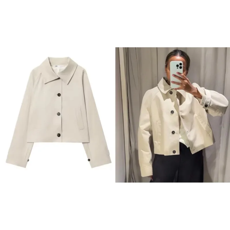 سترة قصيرة للنساء من HipSeam طاردة للماء مع زر موضة الخريف وياقة مقلوبة وجيب معطف واق من المطر سترات نسائية كاجوال