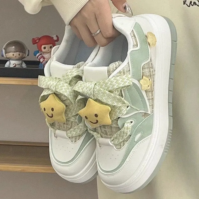 Green Sneakers Casual Platform Sneakers Women Kawaii star Designer Casual shoes Women\'s College Style Korean Tennis Sports Shoes