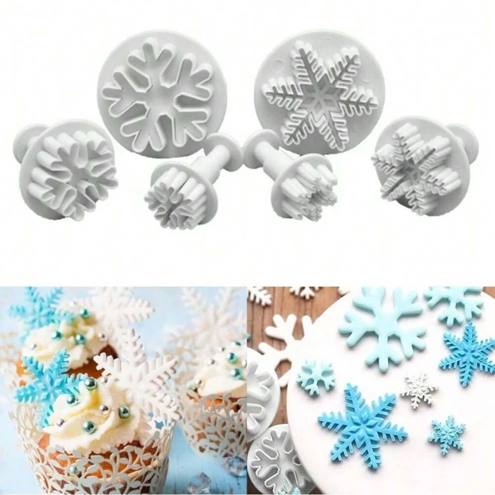 Cortadores de émbolo de galletas, patrones de engranajes de copo de nieve para galletas de Navidad, Fondant, Sugarcraft, decoración de pasteles, moldes para hornear, 3 piezas por juego