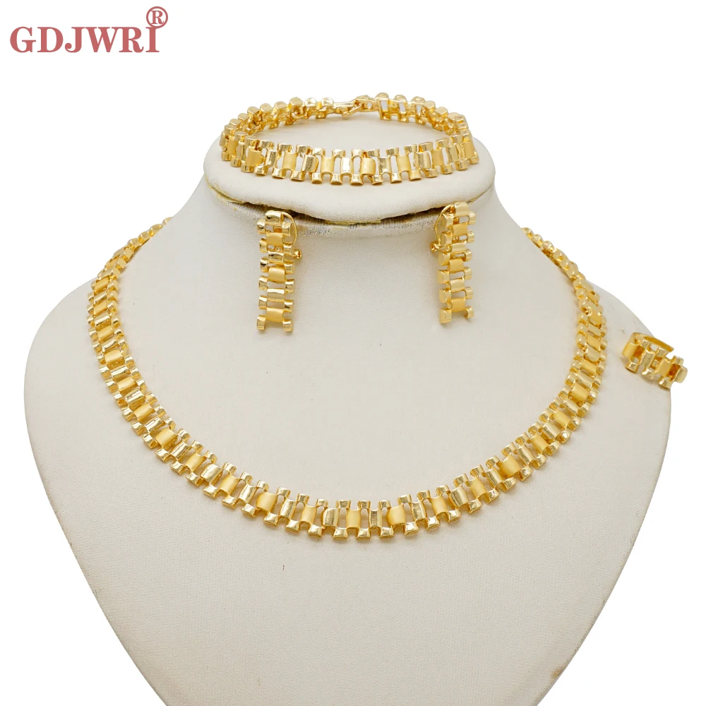 

latest Italian Ladies Fine Jewelry Sets Gold Plated Women Necklace Earrings African Fashion Big Jewelry Wedding Party Gift