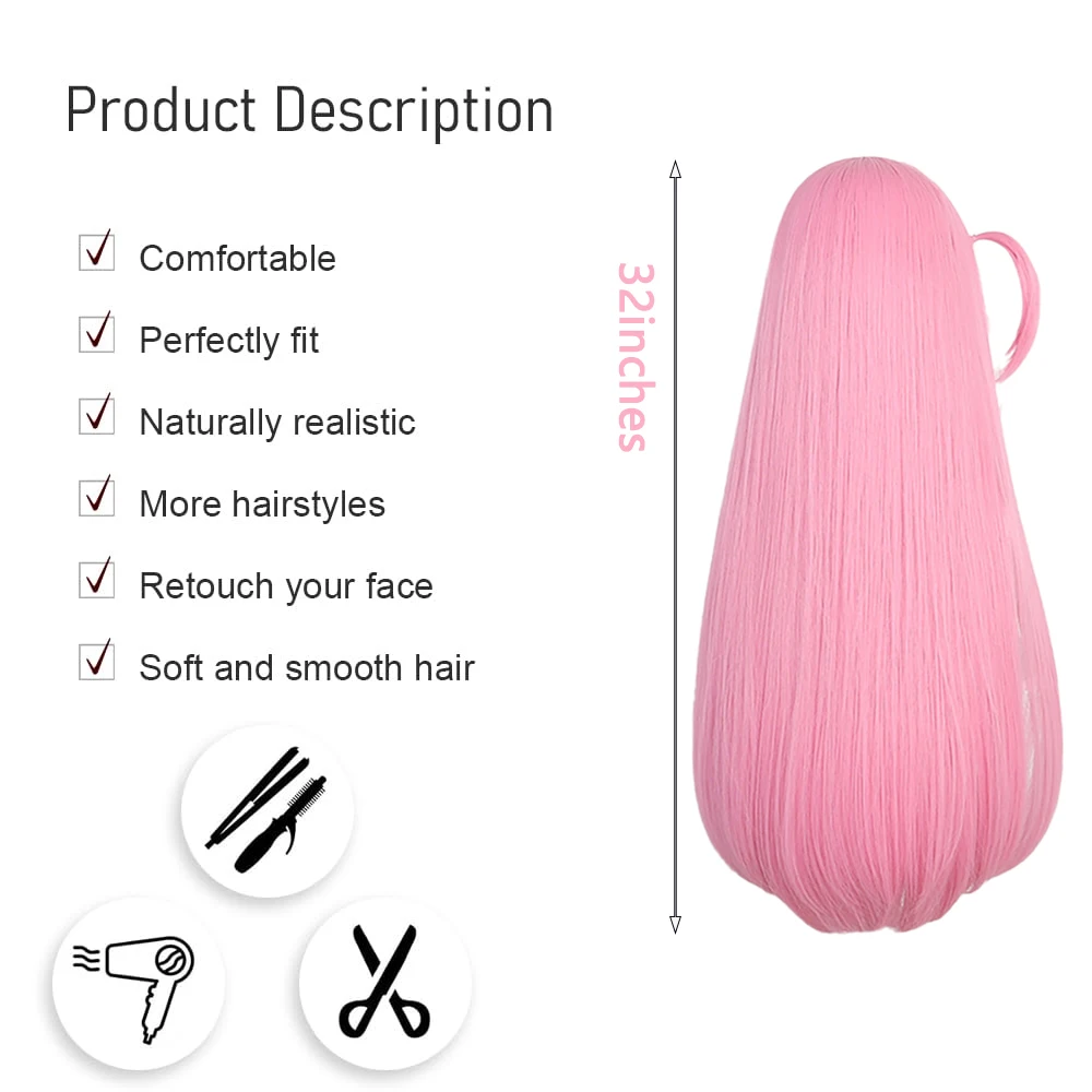 أنيمي Gotoh Hitori تأثيري الشعر الاصطناعية 32 بوصة الوردي طويل مستقيم الشعر مرحلة الأداء اليومي حفلة عالية الجودة شعر مستعار للمرأة