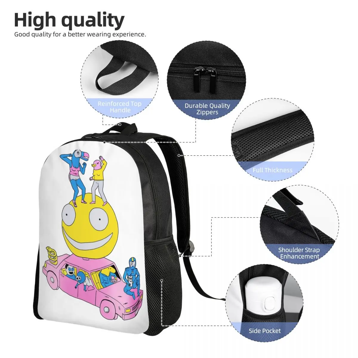 Smiling Friends Cartoon Backpack for Kids Boys Girls Lightweight School Bag for Toddlers Daycare