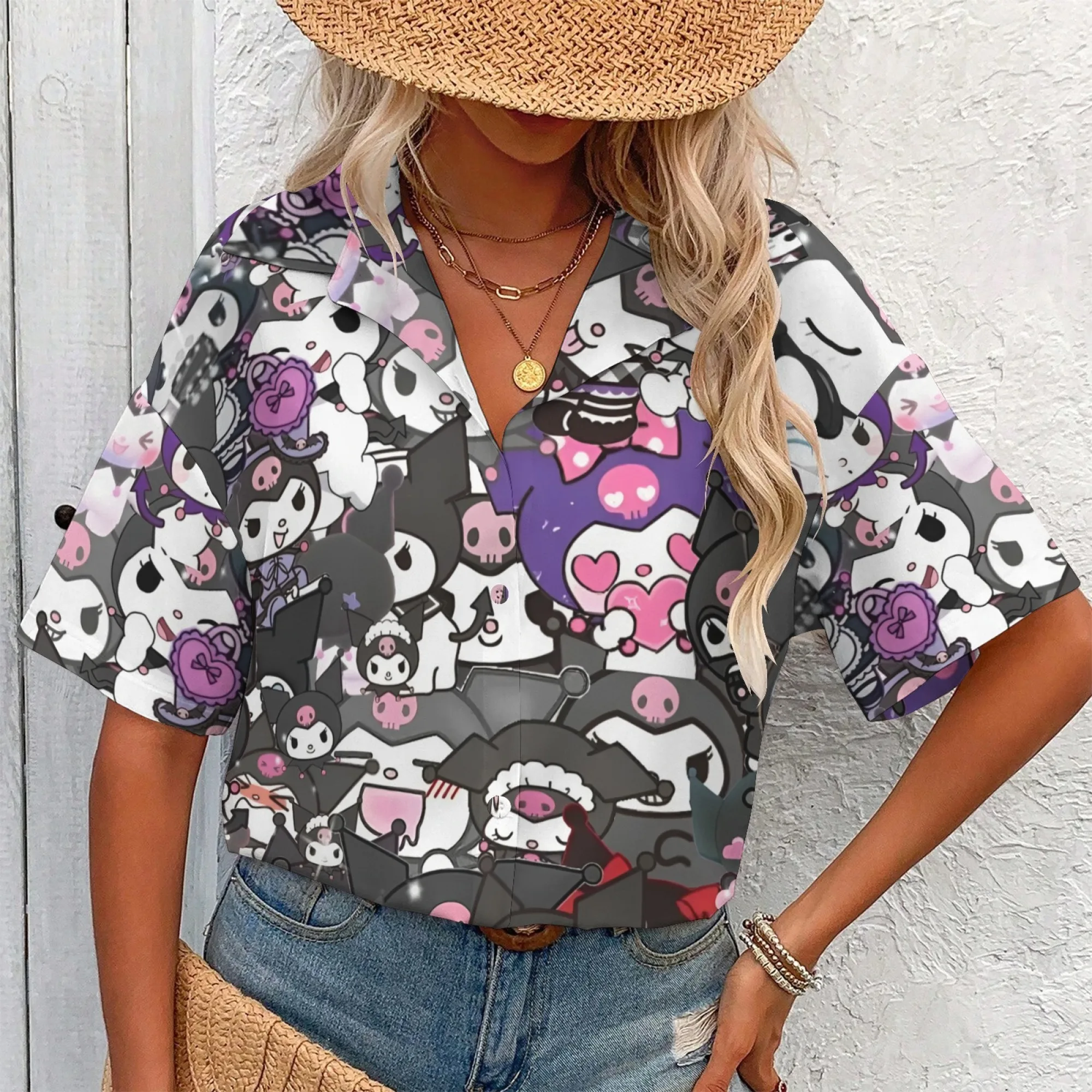 Kuromi 셔츠와 짧은 여성 의류 한국어 리뷰 많은 소녀 의류 Kuromi 셔츠 여성 긴 소매 티셔츠 여성용 Y2k To