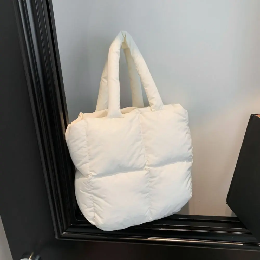 

Simple Nylon Space Cotton Handbag Solid Color Large Capacity Cloud Tote Bag Commute Square Puffy Shoulder Bag Daily