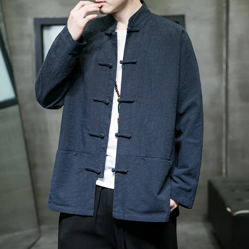 

Retro Artistic Men's Cotton Linen Long Sve Jaet New Chinese Sle Clothing Linen Men's Tang Suit Coat Loose Fit Youth Au...