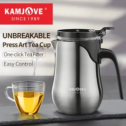KAMJOVE High Temperature Resistant Glass Kettle,One Touch Tea Pot Separation Filter Teacup Tea Set,650ml Stainless Steel Tea Pot