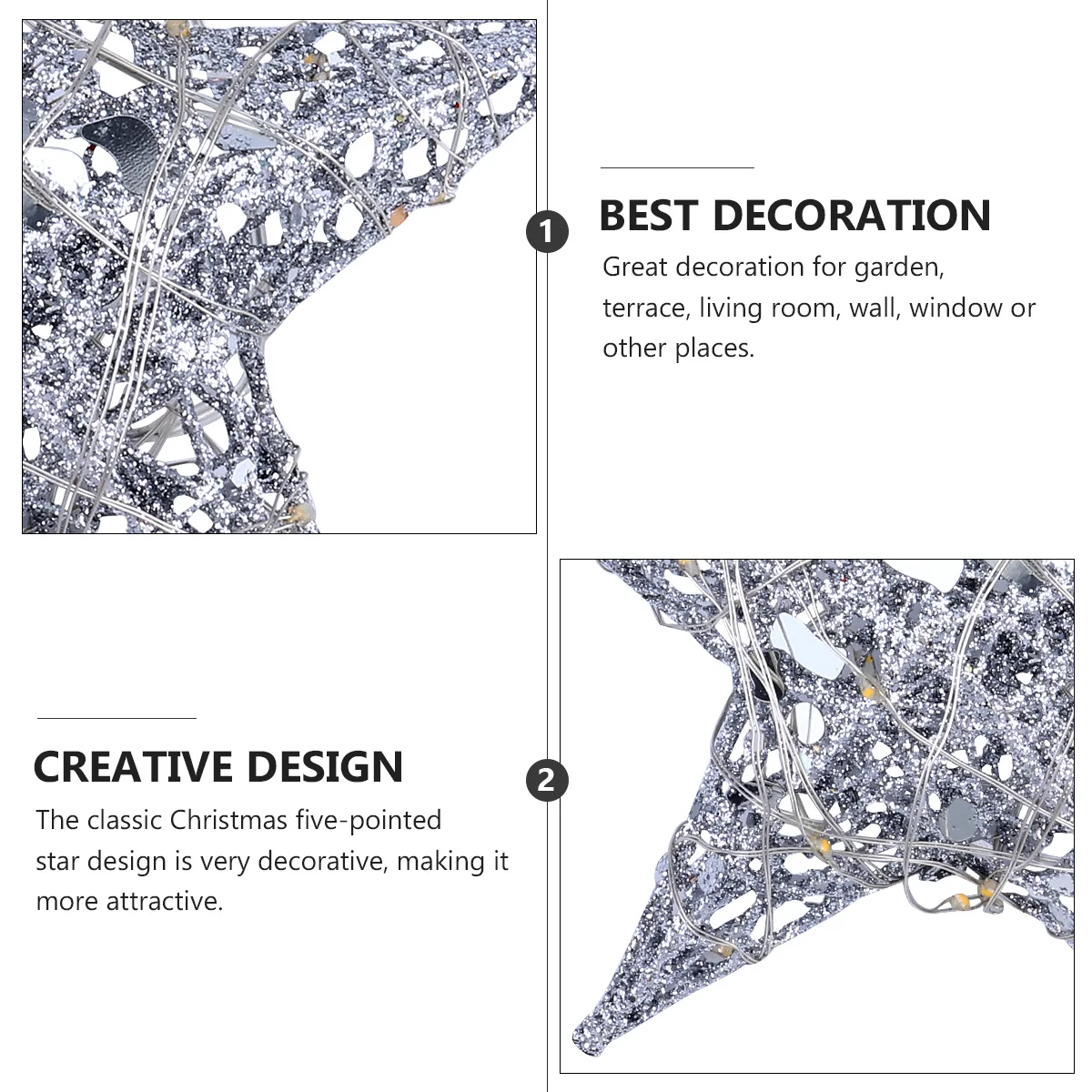 1 مجموعة الخماسية ضوء نجمة سلسلة الراقية مادة الحديد زينة عيد الميلاد لحديقة جدار نافذة غرفة المعيشة في الهواء الطلق داخلي #6