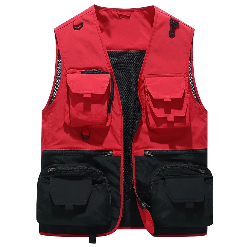 Men's Color Blocked For Outdoor Leisure, Detachable Multi Pocket Vest, Men's Printed Vest