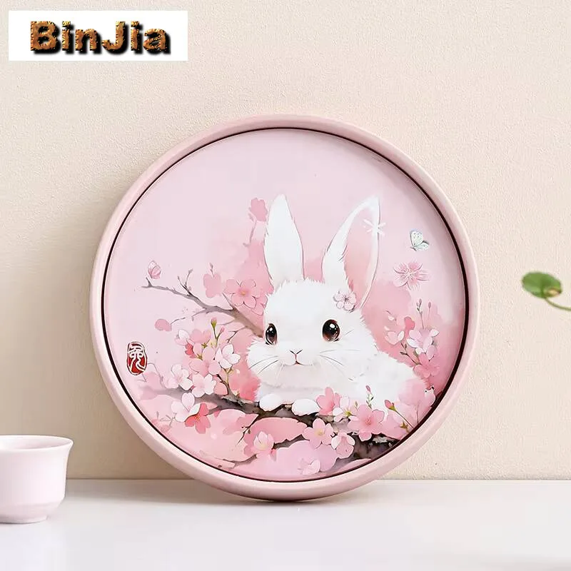 

Японская сакура, керамическая тарелка для сухого замачивания, креативный розовый круглый горшок с кроликом, держатель на подшипнике, небольшой поднос для чая, стол, набор кунг-фу