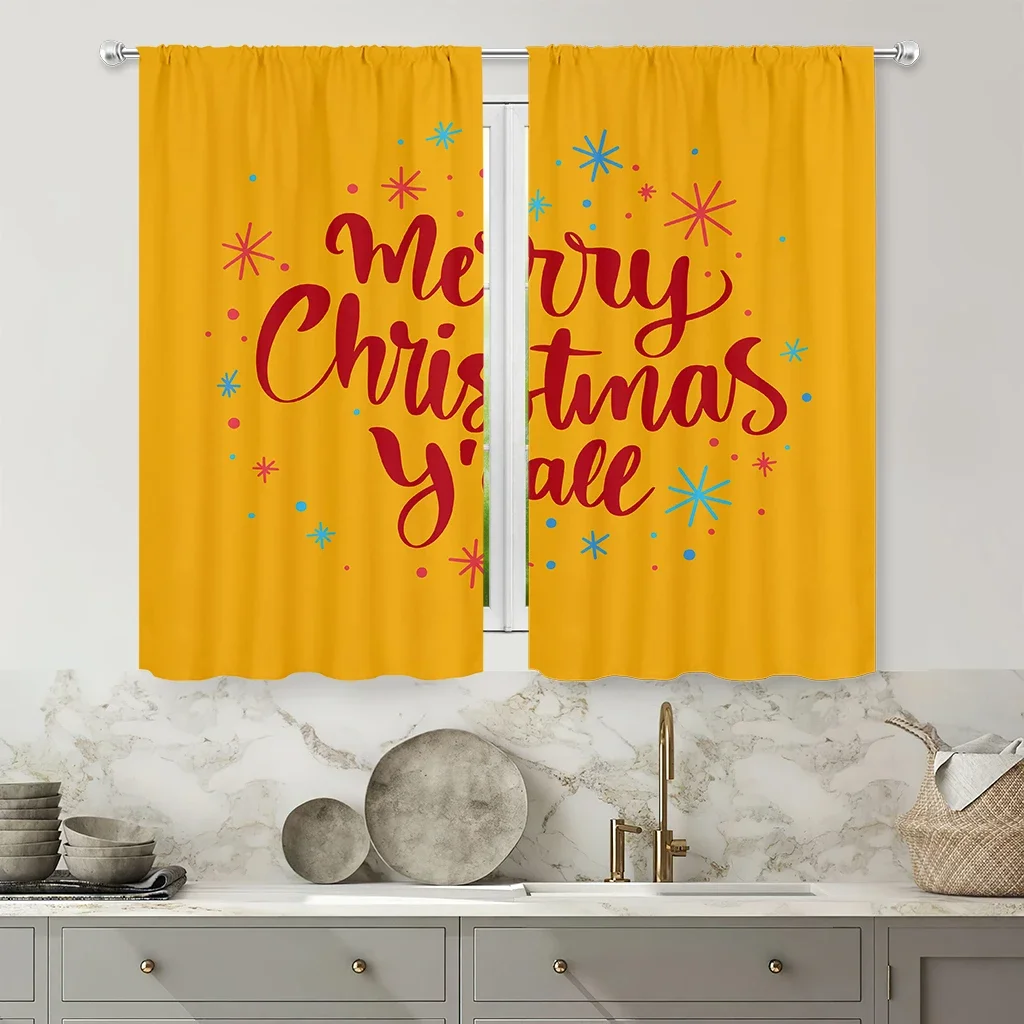 Merry Christmas Yall Yellow Festive Holiday Curtain Panels for Living Room Home Decor Seasonal Accent Window Treatment