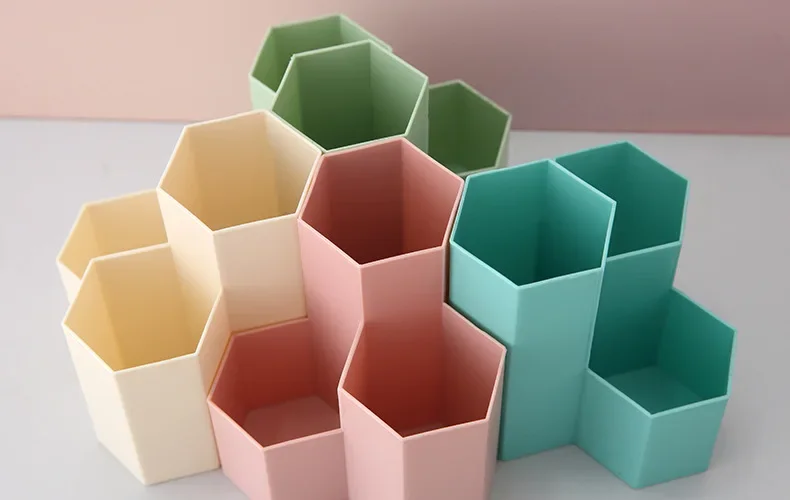 Ins Simple Hexagonal Frosted Pen Holder Cute Candy Color Girl Boy Desk Stationery Organizer Large Capacity Cosmetics Storage Box