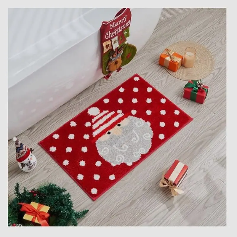 VIKAMA Red Truck Christmas Tree Bath Mat Irregular Absorbent Non Slip Bath Rug For Bathroom Floor Holiday Decor