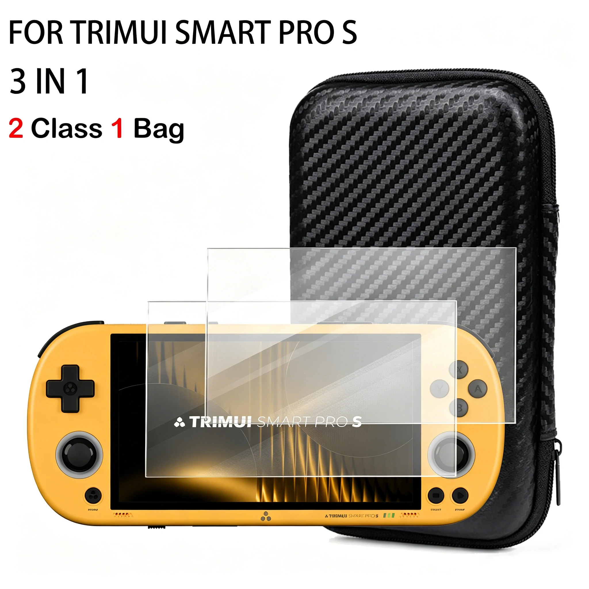 3 IN 1 für TRIMUI Smart Pro S Displayschutzfolien aus gehärtetem Glas & Aufbewahrungstasche für Spielkonsolen 2 / 4 IN 1 und so weiter, Spielzubehör