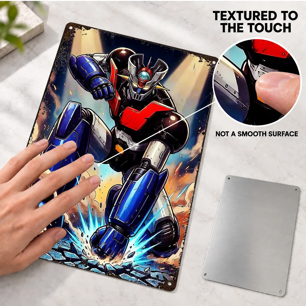 Mazinger Z Crushing Ground Textured Metal Poster Personalized Aluminum Sign Japanese Anime Illustration Wall Art For Game Room
