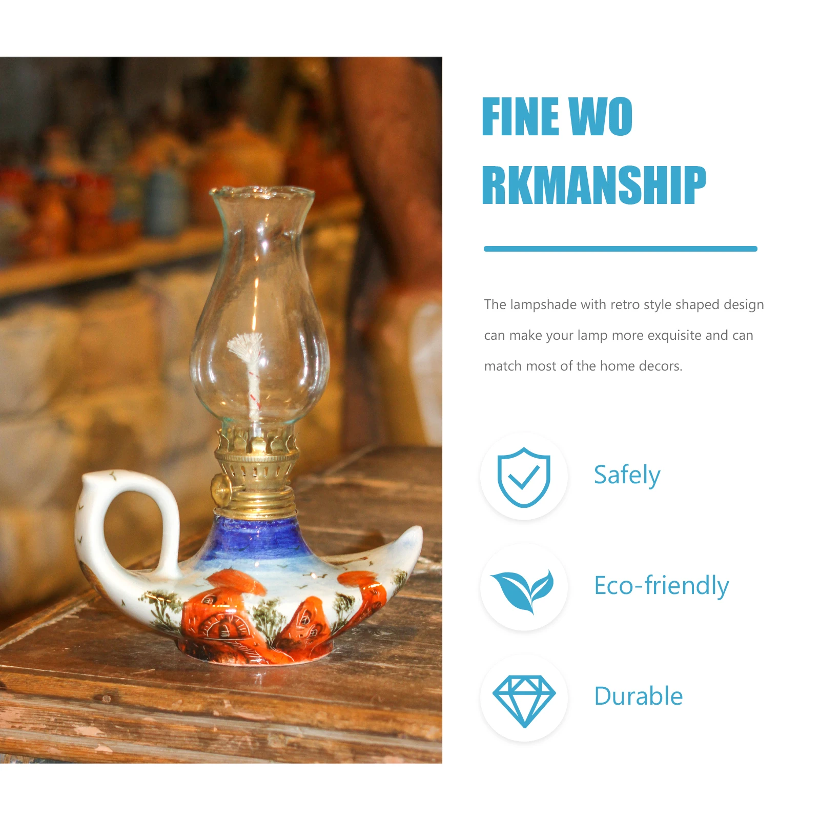 

Oil Lamp Chimney Transparent Retro Glass Cover Easy Installation Outdoor Lamp Replacement Accessory