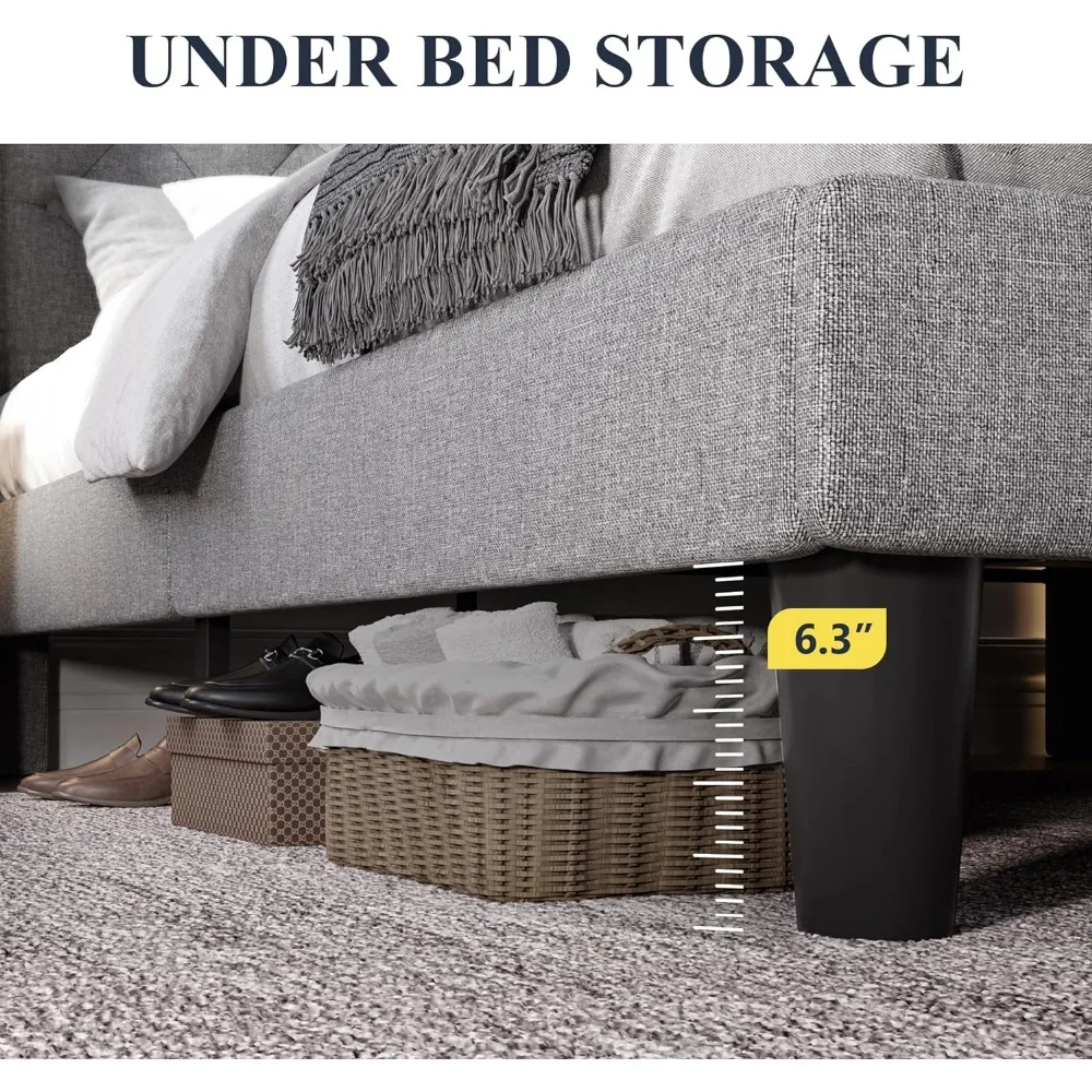 with Button Tufted Wingback Headboard,Modern Fabric Upholstered Platform Frame No Box Spring Needed,Easy Assembly, Light Grey