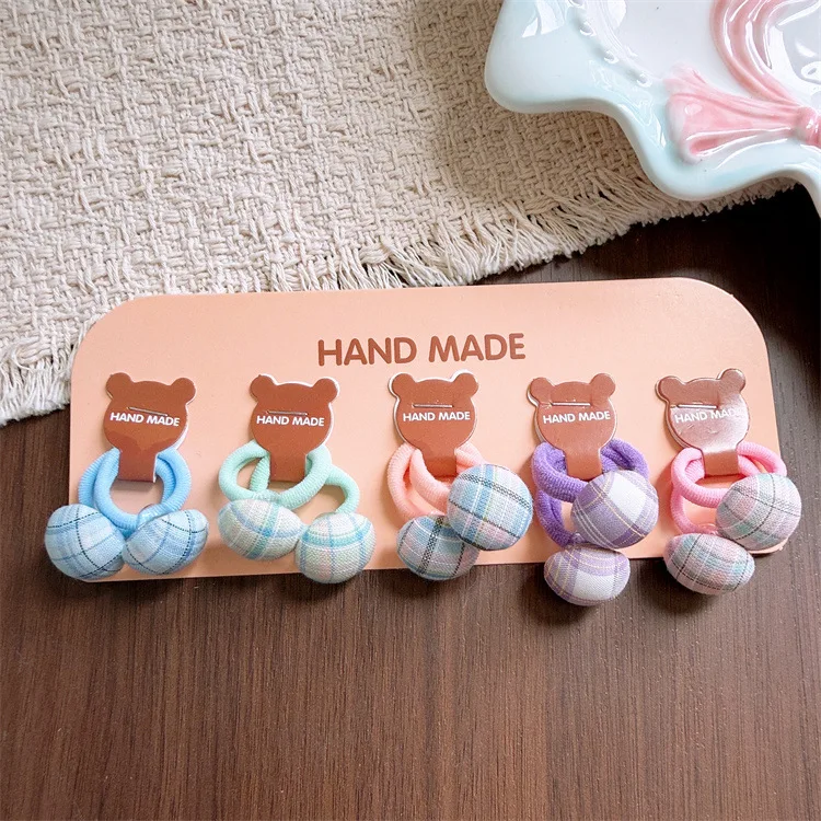 Gentle Kids Hair Elastics Colorful Plaid Dot Love Star Patterns Thumb Rings Soft Non Slip for Braids and Pigtails
