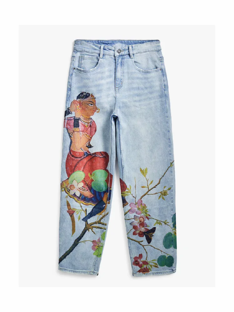New Spanish printed slightly elastic casual jeans for foreign trade original order