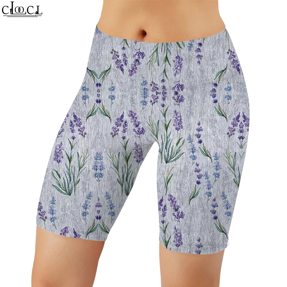 

CLOOCL Women Beautiful Lavender 3D Graphics Printed Shorts Casual for Female Outdoor Workout Sweatpants Gym Sports Push-up