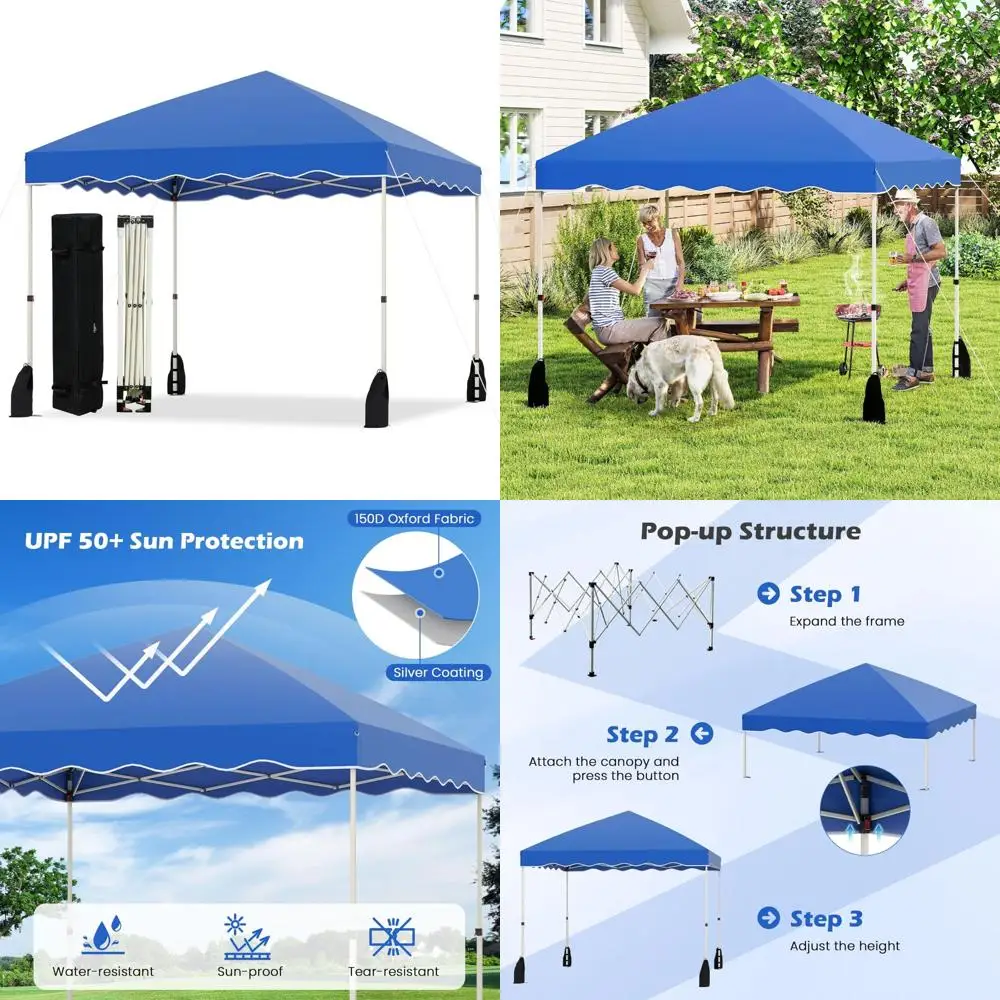 

10x10 Instant Pop Up Canopy Tent with Wheeled Bag, UPF50+, Easy Setup, 8 Stakes, 4 Anchors, 4 Wind Ropes, 4 Sandbags for Outdoor
