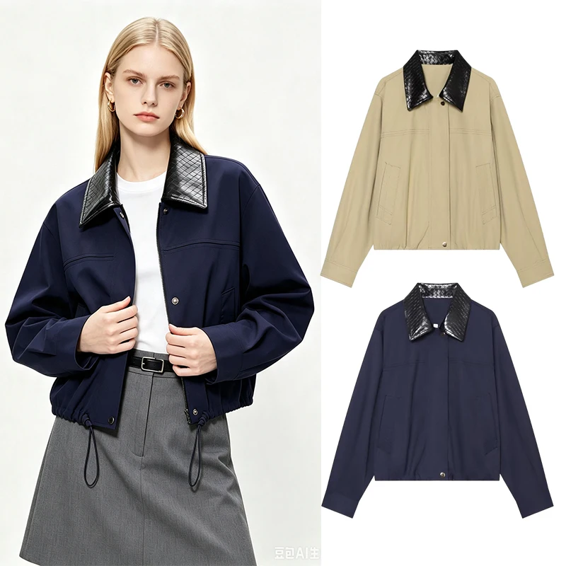 Women's Flight Jacket Summer New Fashion Casual Contrast Color Splicing Turn-down Collar Outerwear