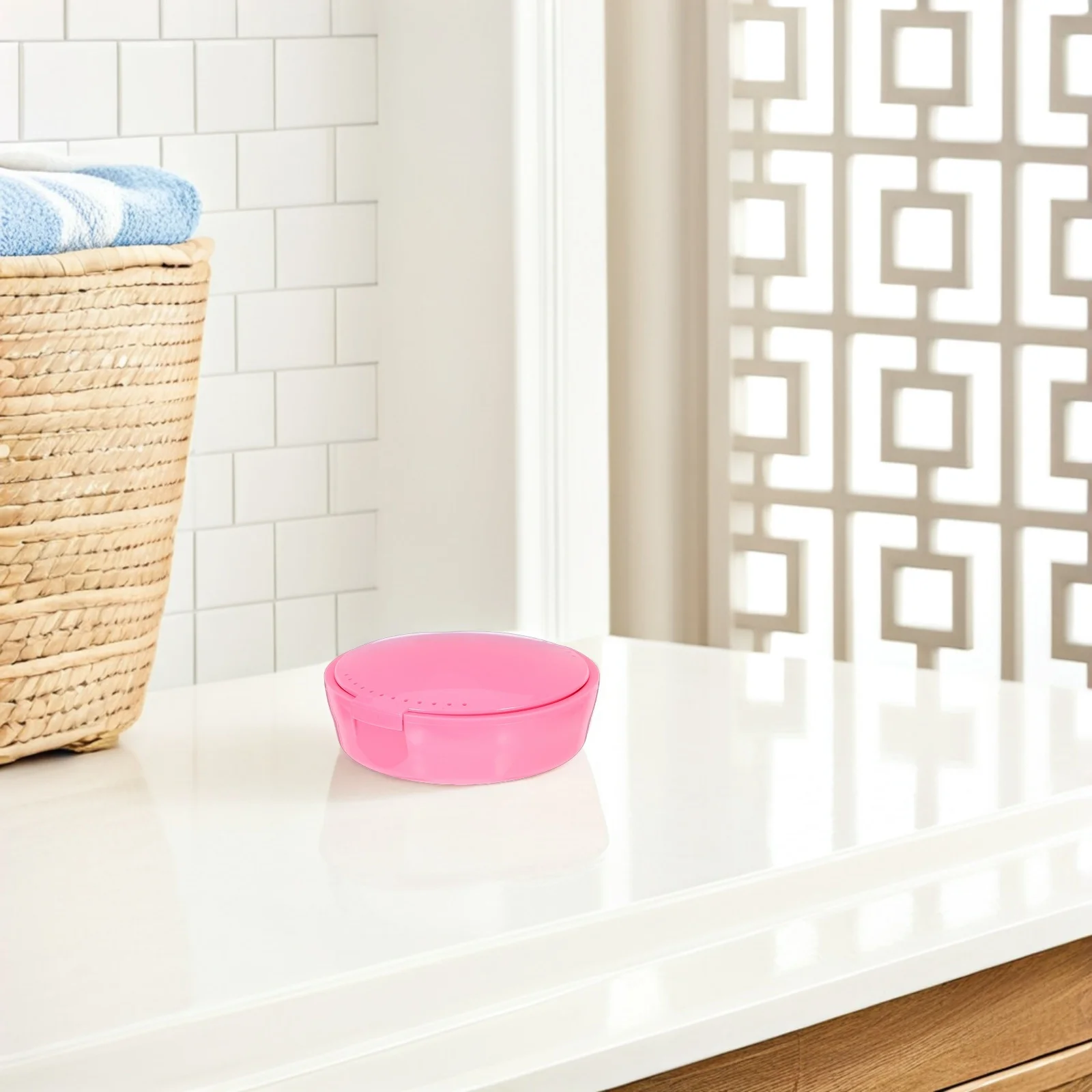 

Portable Round Plastic Retainer Holder with Mirror Tooth Storage Case False Teeth Milk Teeth Organizer Travel Home Use