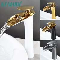 KEMAIDI Bathroom Faucet  Hot and Cold Water Mixer Tap Waterfall Spout Basin Sink Faucets Deck Mounted Single Handle Basin Faucet