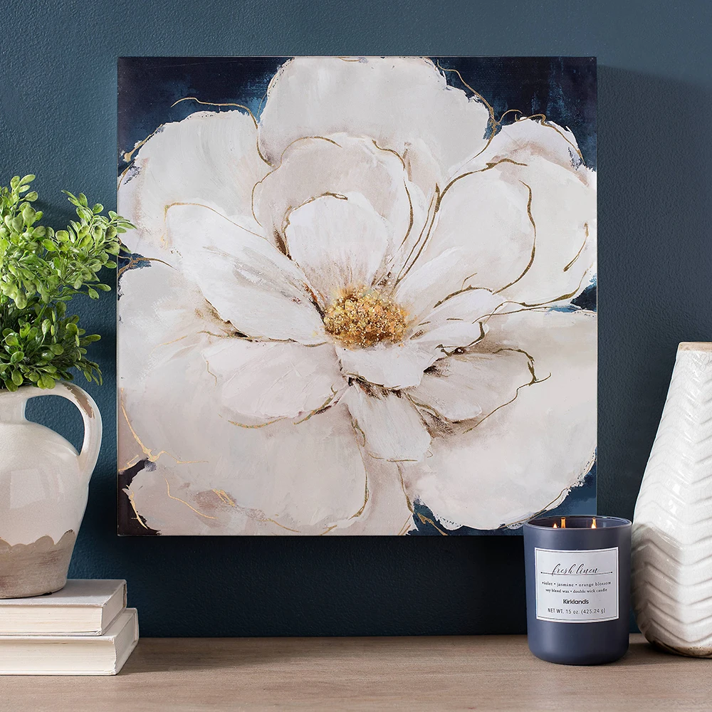 

Modern Large size Hand Painted Oil Painting Nordic White And Gold Flower Canvas Art Handmade Oil Painting For Home Wall Decor