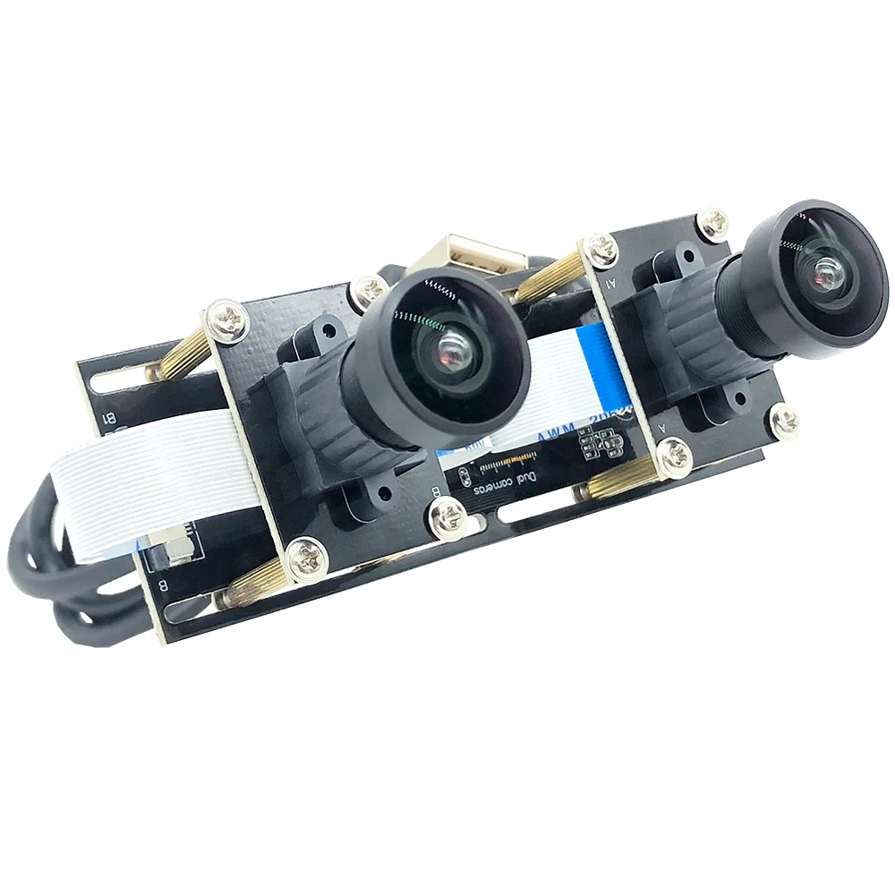 1080P عين السمكة كاميرا ويب مزدوجة 8 مللي متر عدسة ستيريو تزامن 5MP 30FPS وحدة كاميرا بمنفذ USB للفيديو ثلاثية الأبعاد VR الواقع الافتراضي