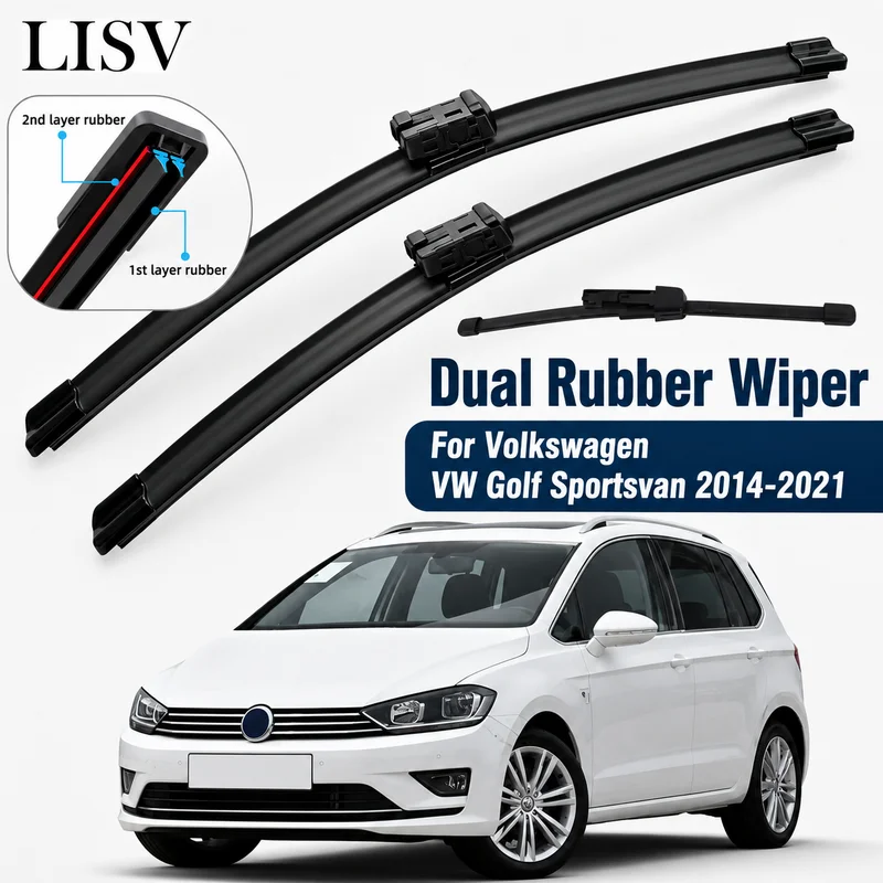 For Volkswagen VW Golf Sportsvan 2014-2021 Front Rear Wiper Blades Windshield Windscreen Window Brush 2019 2018 2017 2016 2015
