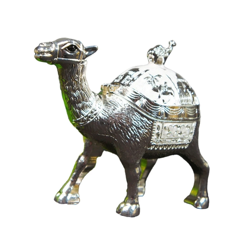 Metal Camels Statue Jewelry Organizers Box with Velvets Lining Desktop Ornament