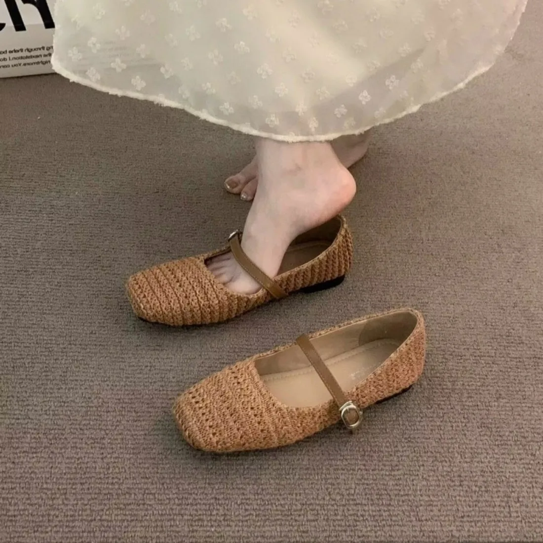 

2024, весна-лето, вязаные крючком туфли на плоской подошве с вырезами, туфли-лодочки Мэри Джейн на плоском каблуке, оксфорды, лоферы, повседневная пляжная обувь, уличная одежда