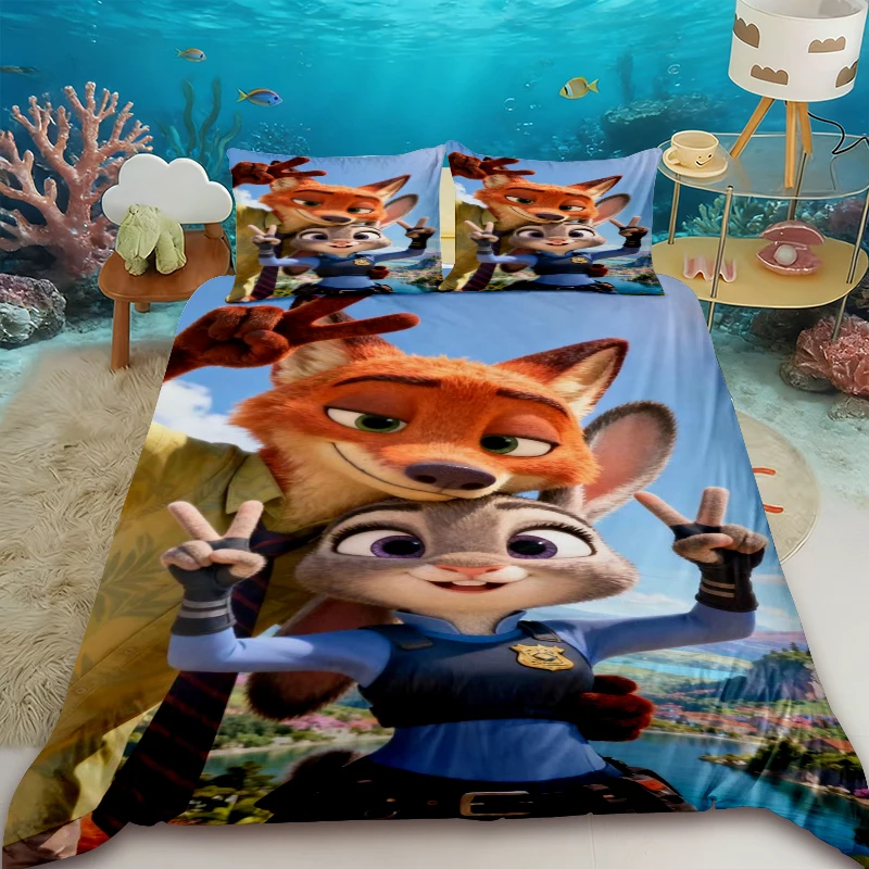 

Kids Duvet Cover Zootopia Judy Nick Anime Cartoon Three-piece Set Bedding Set Bedroom Teens Dormitory Queen King Size