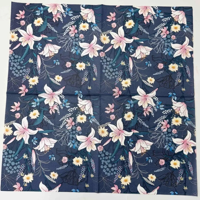 10/20 Pcs 33cm 2-Layer Color Printed Napkins Blue Flowers and Plants Wine Glass Origami Decorative Painting DIY Decoupage Paper