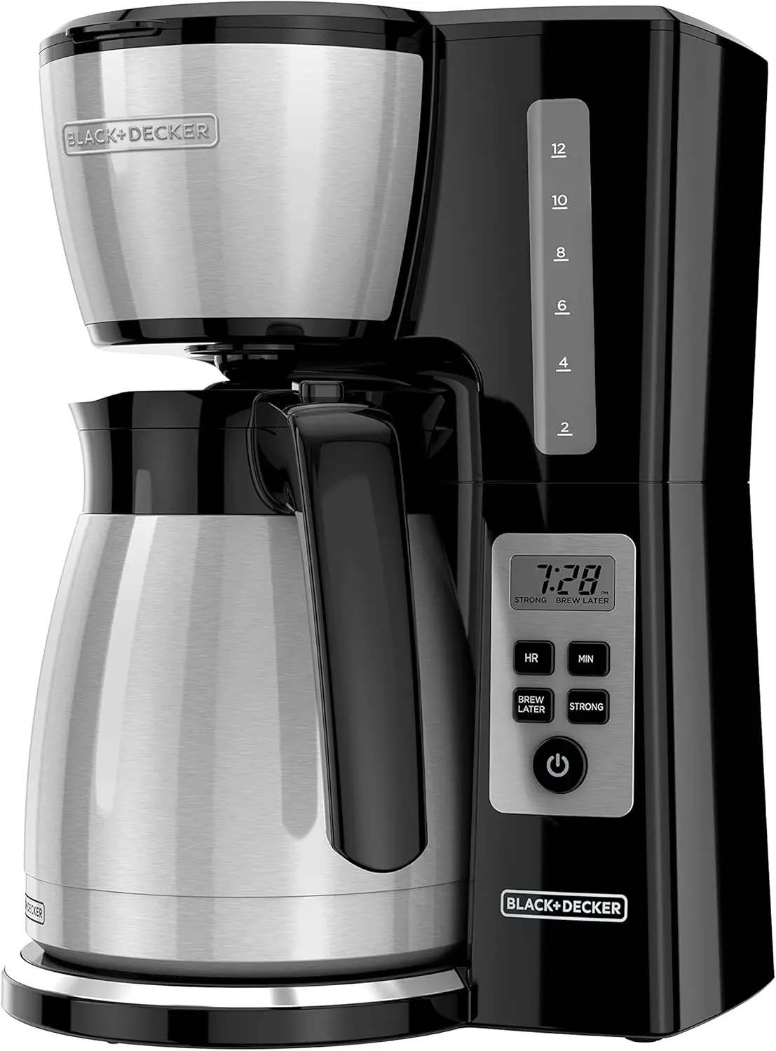 

12 Cup Thermal Programmable Coffee Maker with Brew Strength & VORTEX Technology, Black/Steel