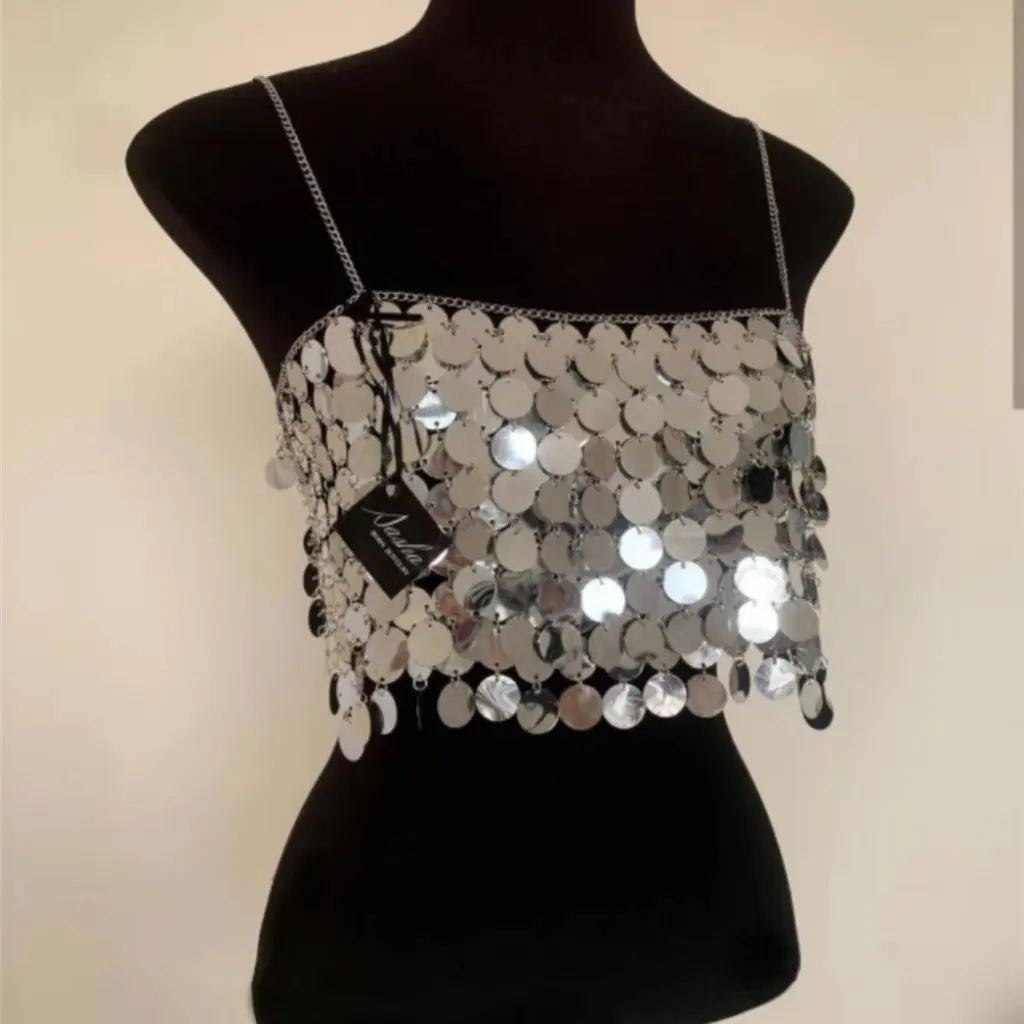 

Sexy Sequined Hand-Stitched Camisole European American Style Pure Nightclub Top Best-Selling Z20443